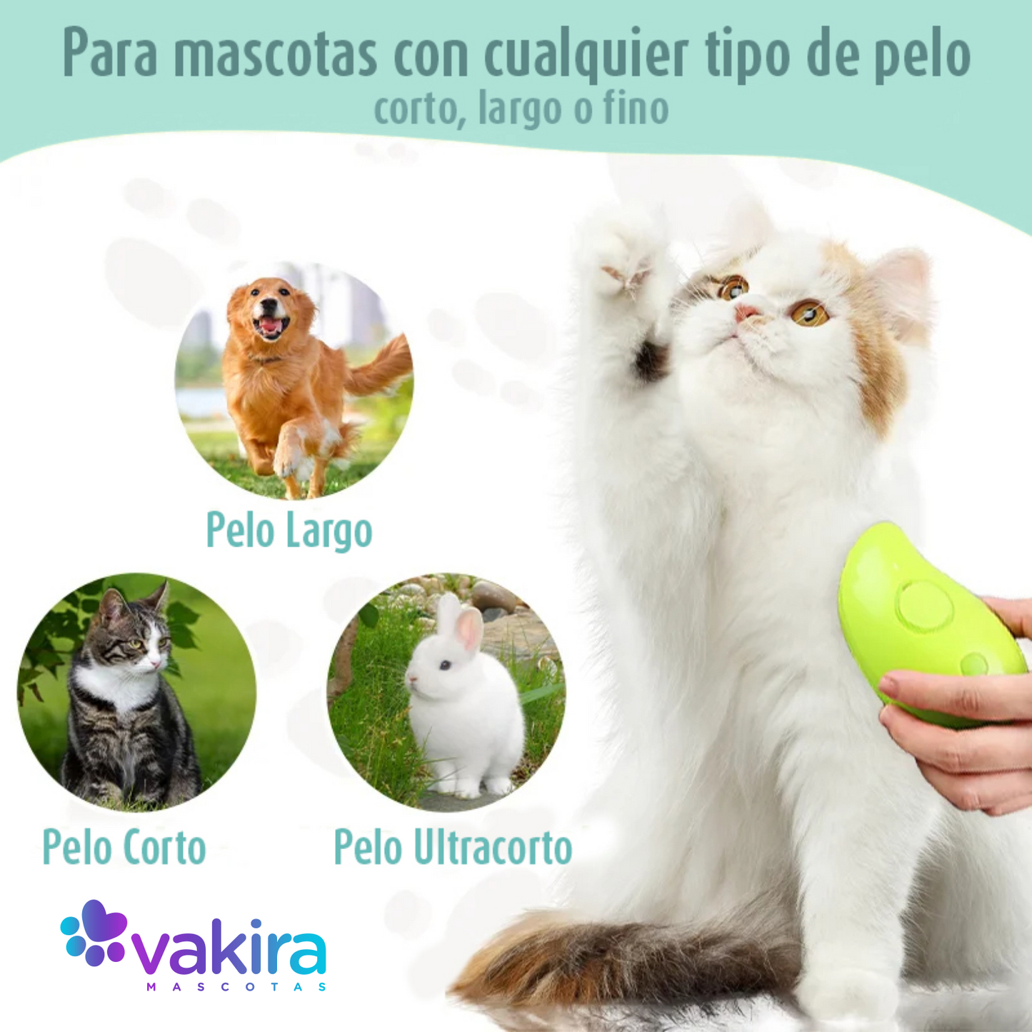 Cepillo de Vapor Para Mascotas 3 en 1